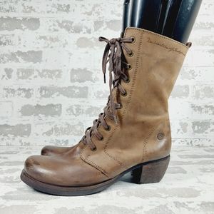 Buggy Staddy Brown Leather Block Heel Lace Up Ankle Boots F103